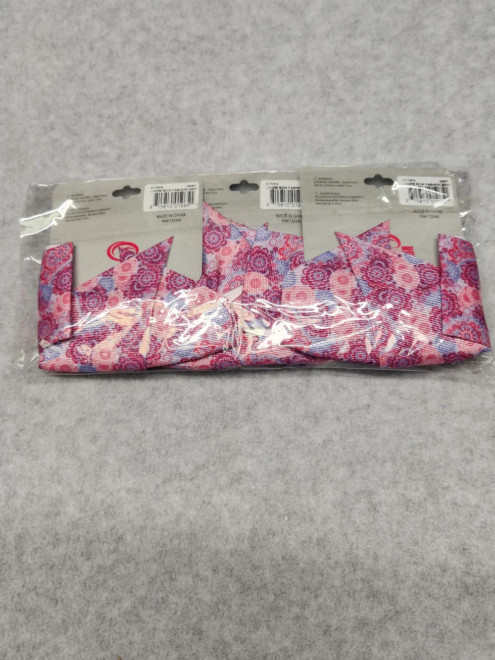 3 Pack-Soffe Pink and Purple Floral Pattern Girls Hair Bow